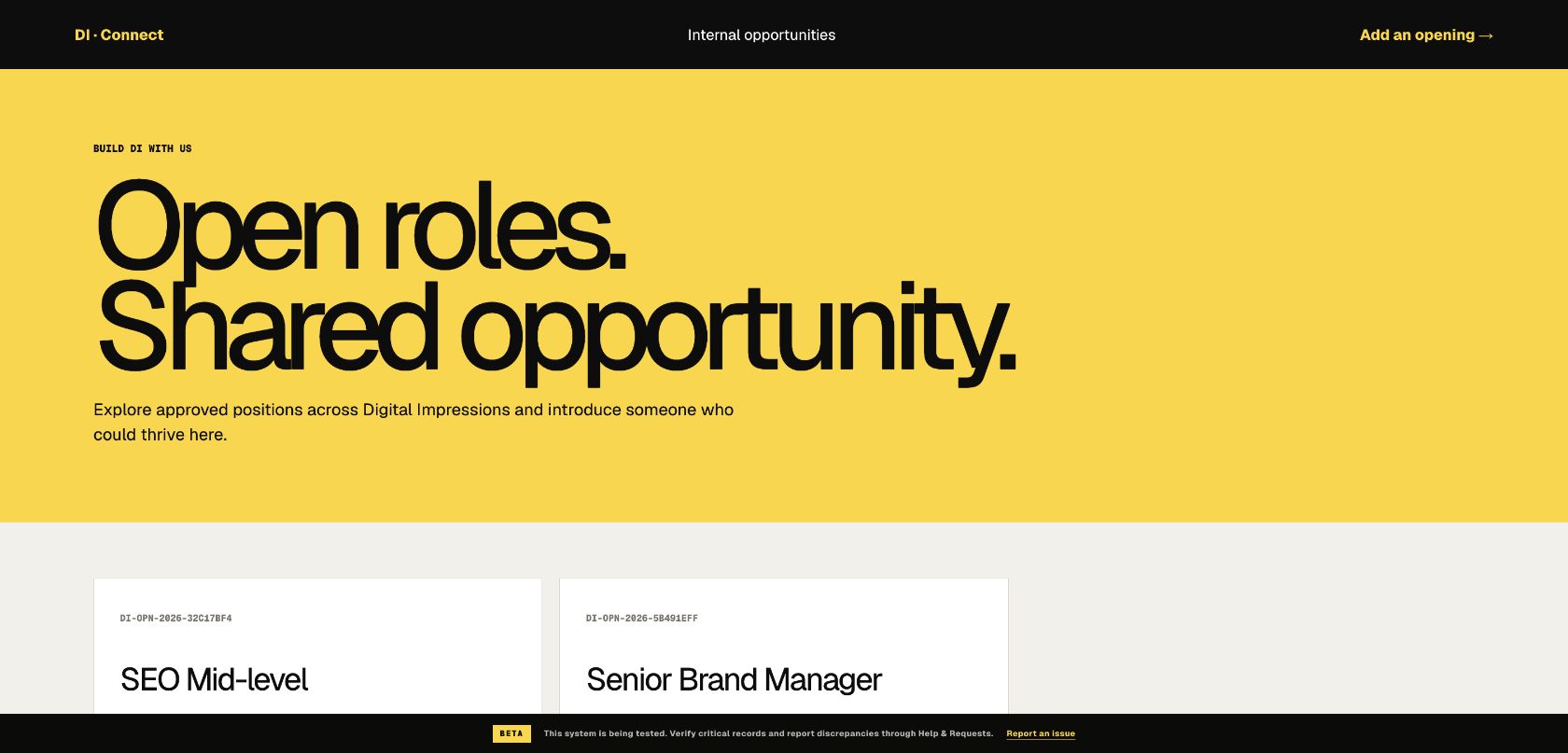 Open roles workspace